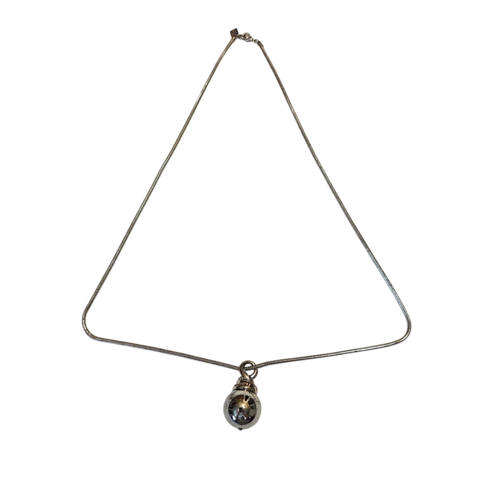 Anne Klein Silvertone Sphere Pendant Necklace Snake Chain Vintage